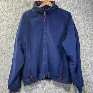 Tri-Mountain Jacket Mens XL Blue Fleece Bomber Full Zip Nylon Collar Outdoor